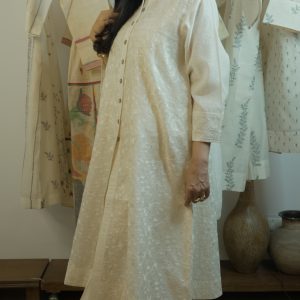 Mul Chanderi Off white Kurta With Pants Set