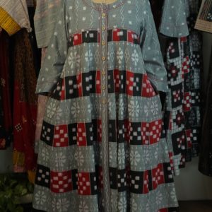 Ikat Kali Jacket with Geometric Motifs with Multi handloom + Sculpted Top + Tailored Pants