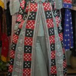 Ikat Elegance: Handwoven Geometric Overcoat in Red, Black & Gray  motifs with gray organic cotton top and pants (3 piece set)
