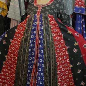 Handwoven Heritage: Multicolor Panelled Ikat Dress with Tribal & Geometric Motifs – Artisan Ethnic Wear