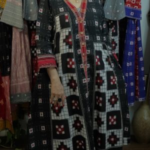 Ikat Multipurpose Jacket Dress with thread work & Checkered Motifs