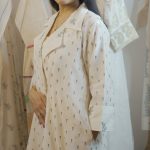 Mul Chanderi grey embroided collared jacket with Mul Chanderi inner and pants set (3 piece set)